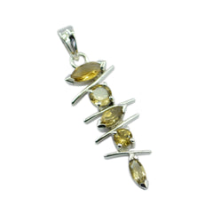 Citrine Tiny Russian 92.5 Silver Penta Yellow Pendant