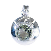 Green Amethyst Featherlight German Sterling Silver Solitaire Light Green Pendant