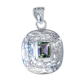 Green Amethyst Edgy French Silver Solitaire Light Green Pendant