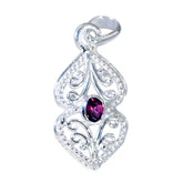 Garnet Featherlight German Sterling Silver Solitaire Red Pendant