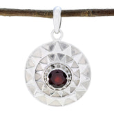 Garnet Featherlight Italian 92.5 Silver Solitaire Red Pendant
