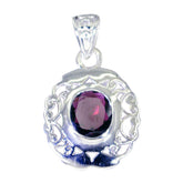 Garnet Edgy Italian 925 Silver Solitaire Red Pendant