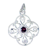 Garnet Dainty Russian Silver Solitaire Red Pendant