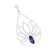 Iolite Dainty Italian Silver Solitaire Eva Rope-Wire Blue Pendant Jewelry