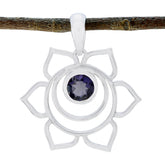 Iolite Dainty Italian 925 Silver Solitaire Blue Pendant