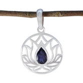 Iolite Dainty French 92.5 Silver Solitaire Blue Pendant