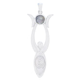 Labradorite Tiny French Silver Solitaire Grey Pendant