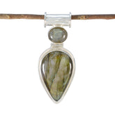 Labradorite Statement Egyptian 925 Silver Toi et Moi Grey Pendant