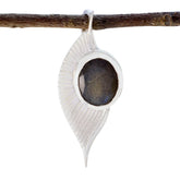 Labradorite Dainty German Silver Solitaire Grey Pendant