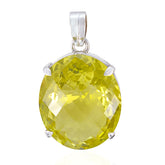 Lemon Quartz Statement Mexican Sterling Silver Solitaire Yellow Pendant
