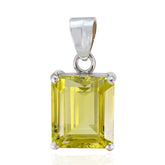 Lemon Quartz Slim Spanish Sterling Silver Solitaire Yellow Pendant