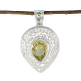 Lemon Quartz Statement French Sterling Silver Solitaire Yellow Pendant