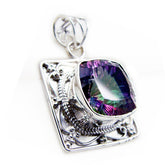 Mystic Quartz Statement Turkish Sterling Silver Solitaire multicolor Pendant