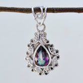 Mystic Quartz Whisper-thin Mexican Silver Solitaire multicolor Pendant