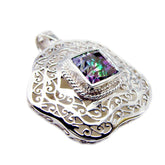 Mystic Quartz Chunky French Silver Solitaire Luna Filigree multicolor Pendant Jewelry
