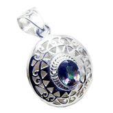 Mystic Quartz Chunky French Silver Solitaire Nora Art-Deco multicolor Pendant Jewelry