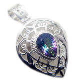 Mystic Quartz Chunky Spanish Silver Solitaire Antonia Filigree multicolor Pendant Jewelry