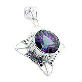 Mystic Quartz Statement Mexican Sterling Silver Solitaire multicolor Pendant