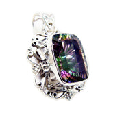 Mystic Quartz Statement Moroccan Sterling Silver Solitaire multicolor Pendant