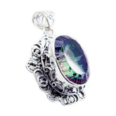 Mystic Quartz Statement Russian 92.5 Silver Solitaire multicolor Pendant