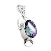Mystic Quartz Statement Mexican Silver Solitaire multicolor Pendant