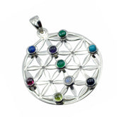 Multi Stone Statement Italian 925 Silver Navratna Layla Art-Deco multicolor Pendant Jewelry