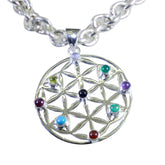 Multi Stone Statement German Sterling Silver Navratna multicolor Pendant