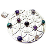 Multi Stone Statement German Sterling Silver Navratna Giulia Art-Deco multicolor Pendant Jewellery