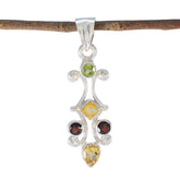 Multi Stone Whisper-thin Latin American Silver Penta multicolor Pendant