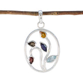 Multi Stone Classic Russian Sterling Silver Penta multicolor Pendant