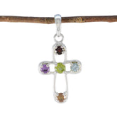 Multi Stone Whisper-thin Russian Silver quarter multicolor Pendant