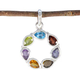 Multi Stone Whisper-thin Russian 925 Silver Hepta multicolor Pendant