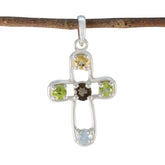 Multi Stone Dainty Latin American 925 Silver quarter multicolor Pendant