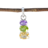 Multi Stone Minimalist Japanese Sterling Silver Trilogy multicolor Pendant