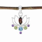 Multi Stone Dainty Moroccan Sterling Silver Hepta multicolor Pendant
