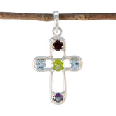 Multi Stone Dainty Russian 92.5 Silver quarter multicolor Pendant