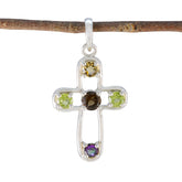 Multi Stone Dainty Moroccan Silver quarter multicolor Pendant