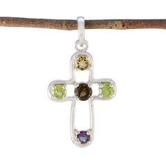 Multi Stone Dainty Moroccan Silver quarter multicolor Pendant