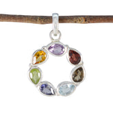 Multi Stone Dainty Russian Sterling Silver Hepta multicolor Pendant