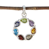 Multi Stone Dainty Turkish Silver Hepta multicolor Pendant