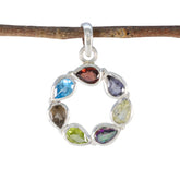 Multi Stone Dainty Russian Silver Hepta multicolor Pendant