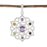 Multi Stone Classic Moroccan 92.5 Silver Hepta multicolor Pendant