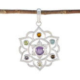 Multi Stone Classic Turkish Sterling Silver Hepta multicolor Pendant