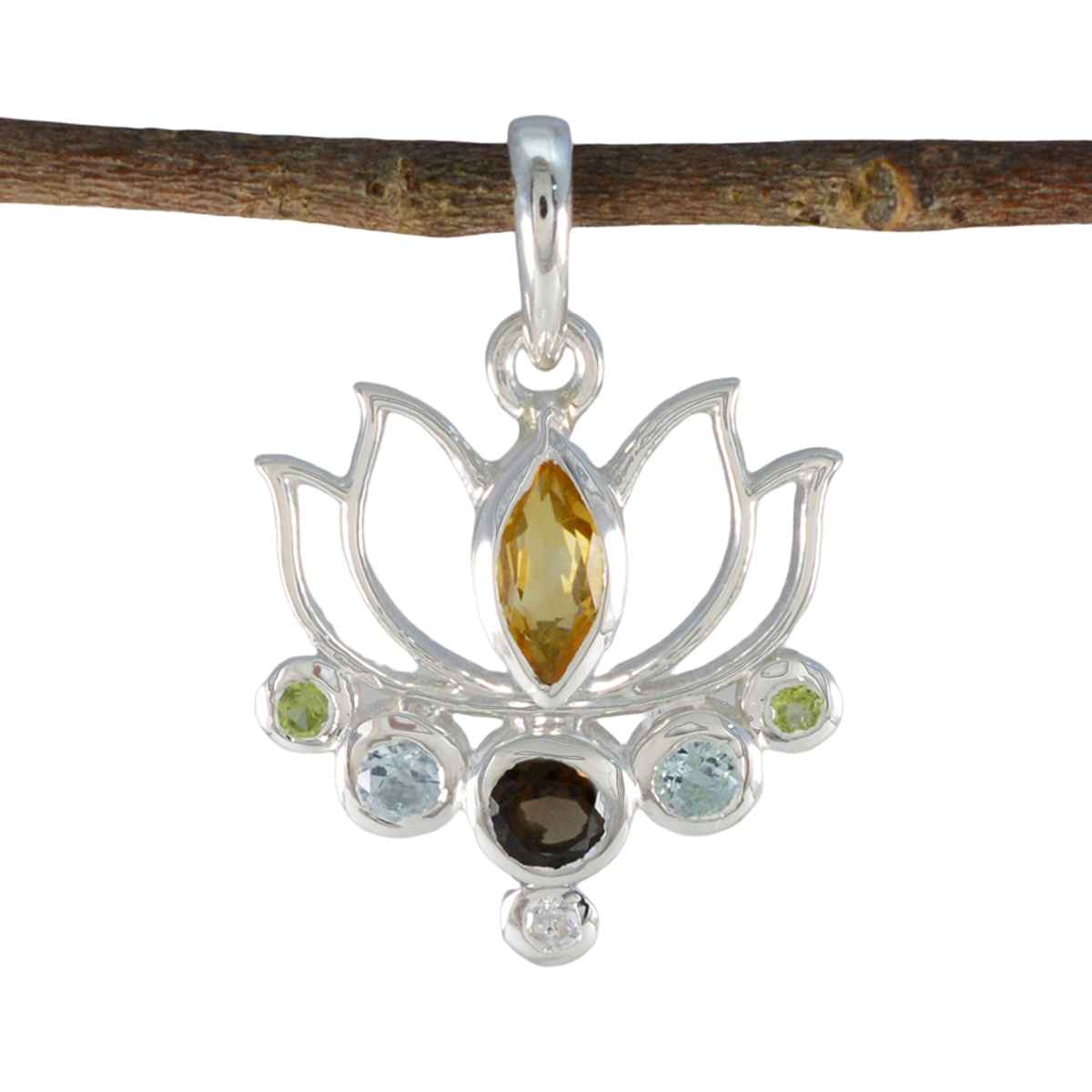 Multi Stone Dainty Egyptian Silver Hepta multicolor Pendant