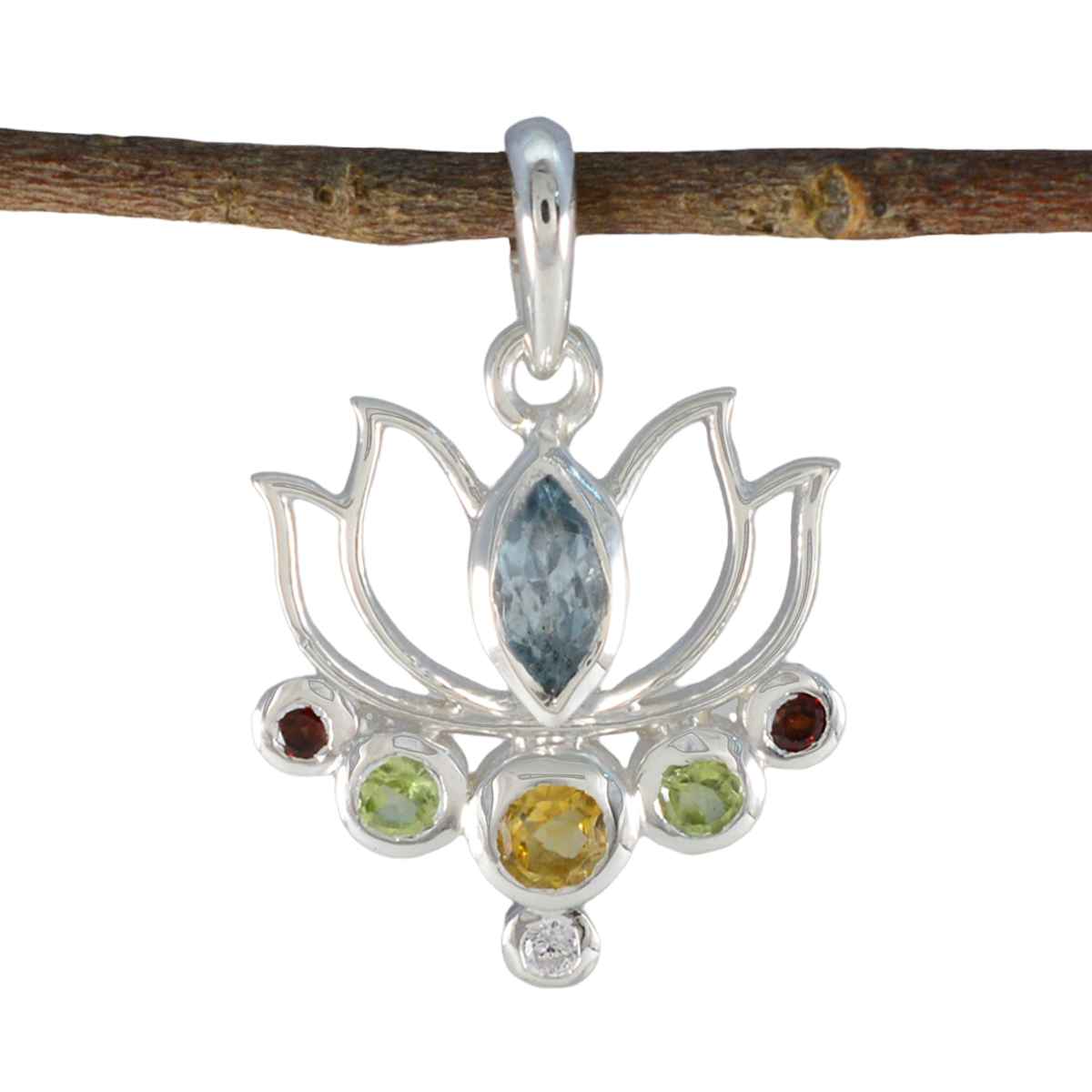 Multi Stone Dainty Mexican 92.5 Silver Hepta multicolor Pendant