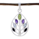 Multi Stone Tiny Mexican Sterling Silver Hepta multicolor Pendant