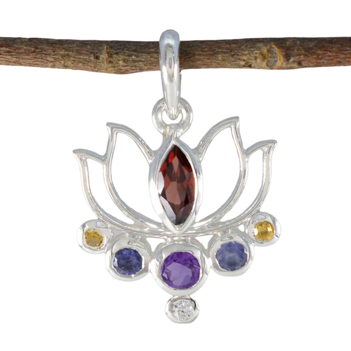 Multi Stone Dainty American Silver Hepta multicolor Pendant