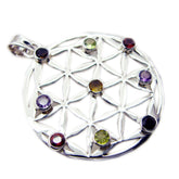 Multi Stone Statement French Silver Navratna Isabella Vintage multicolor Pendant Jewelry