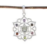 Multi Stone Classic Turkish 92.5 Silver Hepta multicolor Pendant