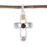 Multi Stone Dainty Russian 925 Silver quarter multicolor Pendant